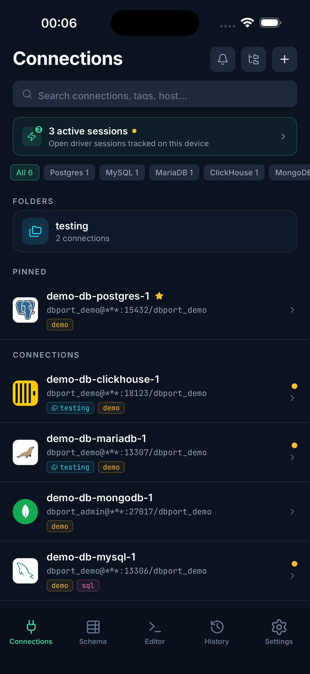DBPort connections list