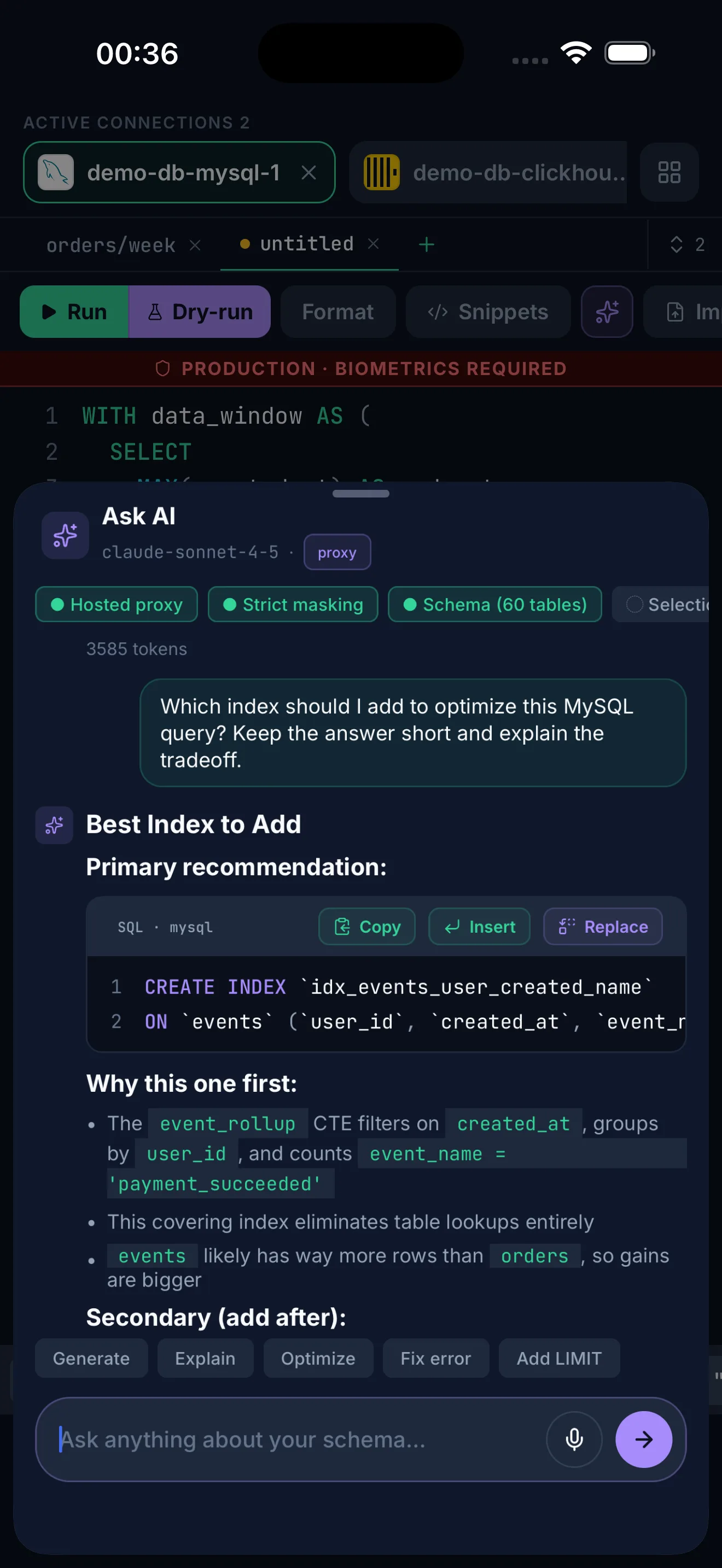DBPort AI assistant chat