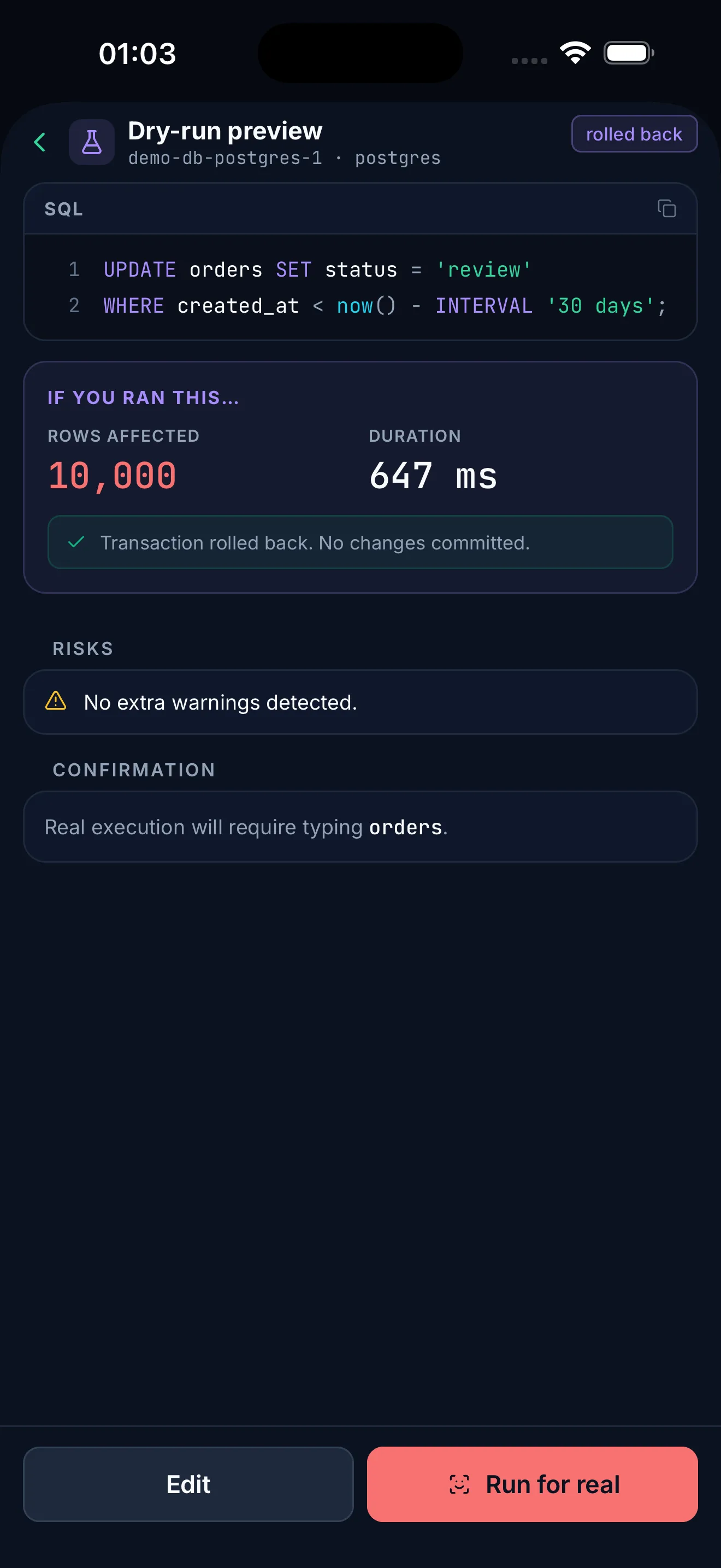 DBPort dry-run production safety preview