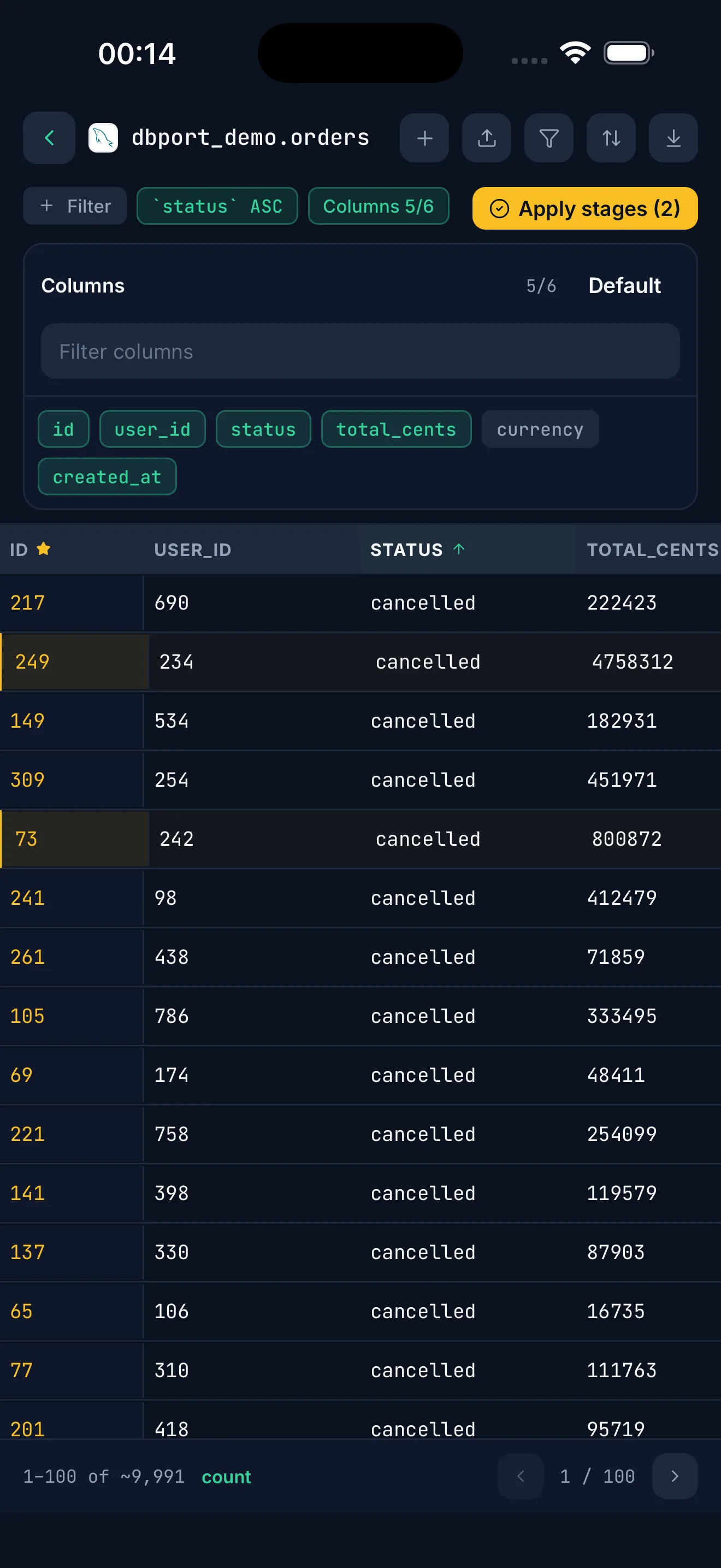 DBPort data browser with staged edits